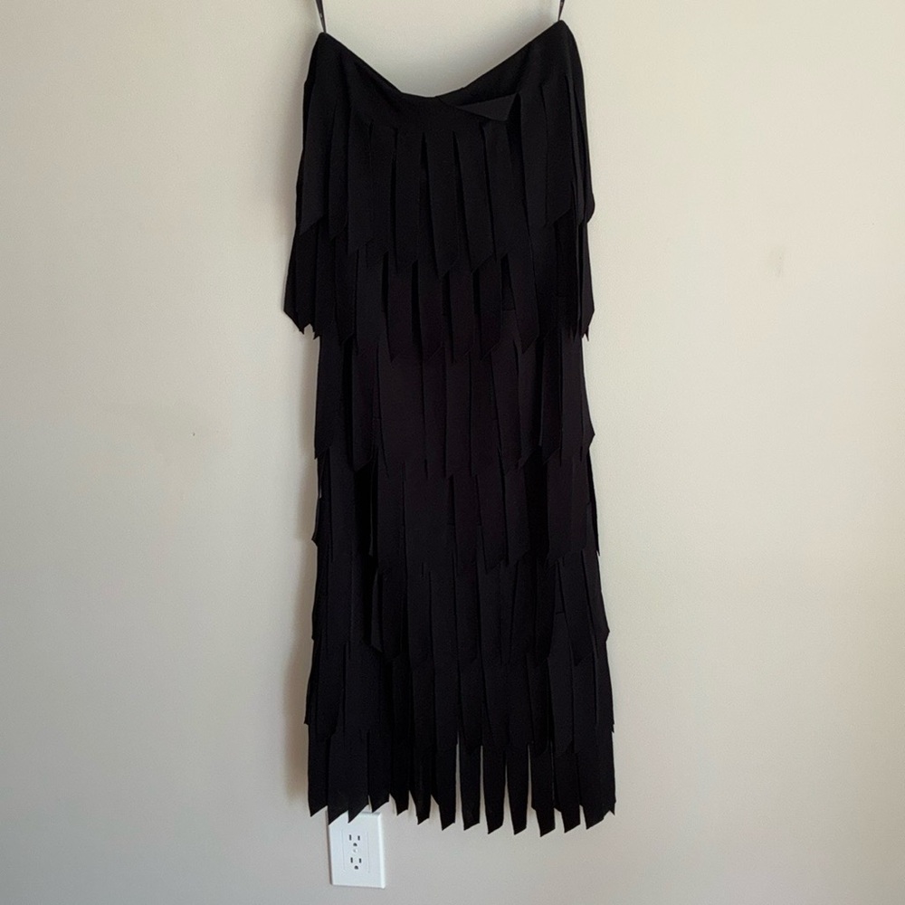 Vintage Tadashi fringe Black skirt Sz Medium Made in the USA elastic waist band - Picture 5 of 8